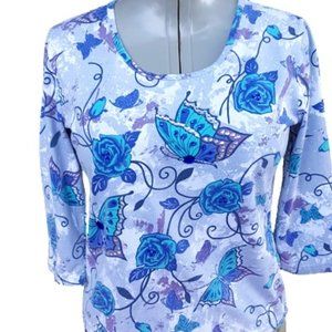 Womens S Blue Rose Sequin Coquette Butterfly Fairycore Bloomcore Top ♥️